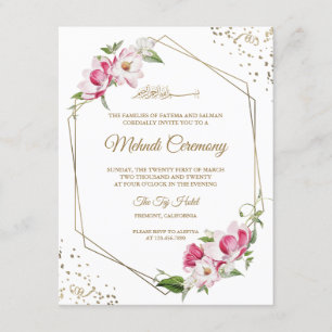 Roze Bloemen Geometrisch Goud Lijst Islamitische M Informatiekaartje