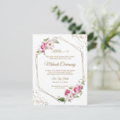 Roze Bloemen Geometrisch Goud Lijst Islamitische M Informatiekaartje (Staand voorkant)