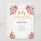 Roze bloemen Geometrisch Lijst Baby shower Kaart (Voorkant)