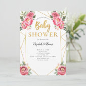Roze bloemen Geometrisch Lijst Baby shower Kaart (Staand voorkant)