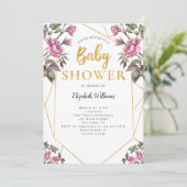 Roze bloemen Geometrisch Lijst Baby shower Kaart (Staand voorkant)