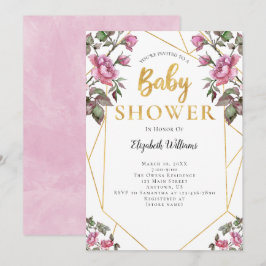 Roze bloemen Geometrisch Lijst Baby shower Kaart