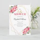 Roze bloemen Geometrisch Lijst Baby shower Kaart (Staand voorkant)