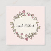 Roze bloemen geometrisch monogram vierkante visitekaartje (Voorkant)