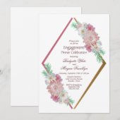 Roze Bloemen Geometrisch Verloving Diner Kaart (Voorkant / Achterkant)