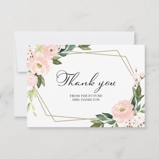 Roze Bloemen Geometrisch Vrijgezellenfeest Dank u Bedankkaart (Voorkant)