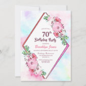 Roze Bloemen Geometrische 70ste verjaardag Kaart (Voorkant)