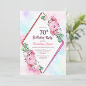 Roze Bloemen Geometrische 70ste verjaardag Kaart (Staand voorkant)
