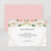 Roze Bloemen Geometrische Bruiloft Receptie Kaart (Voorkant / Achterkant)