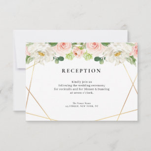 Roze Bloemen Geometrische Bruiloft Receptie Kaart