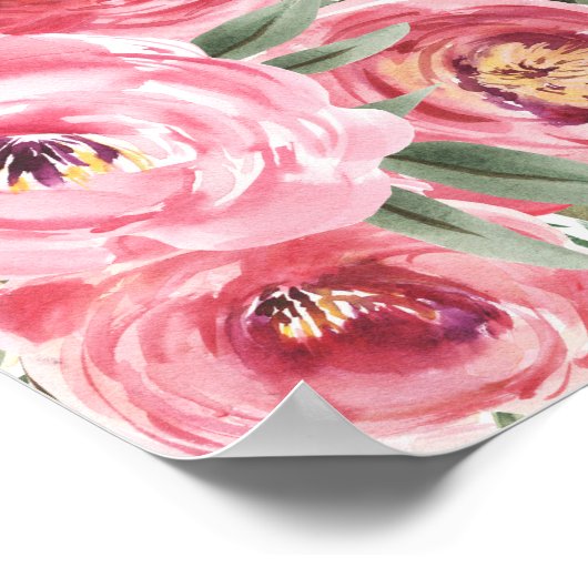 Roze bloemen Geometrische Lijst Baby shower Poster (Hoek)