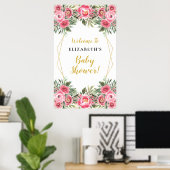 Roze bloemen Geometrische Lijst Baby shower Poster (Thuiskantoor)