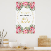 Roze bloemen Geometrische Lijst Baby shower Poster (Keuken)