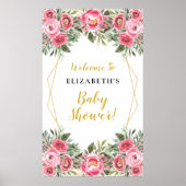 Roze bloemen Geometrische Lijst Baby shower Poster (Voorkant)