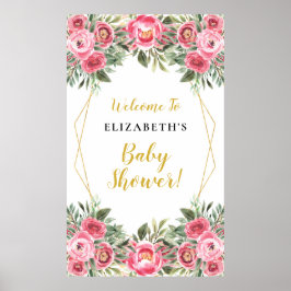 Roze bloemen Geometrische Lijst Baby shower Poster