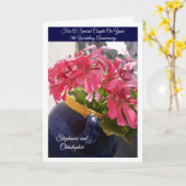 Roze bloemen Gepersonaliseerd Jubileum 7th Wedding Kaart (Gele Bloem)