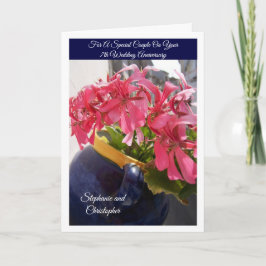 Roze bloemen Gepersonaliseerd Jubileum 7th Wedding Kaart