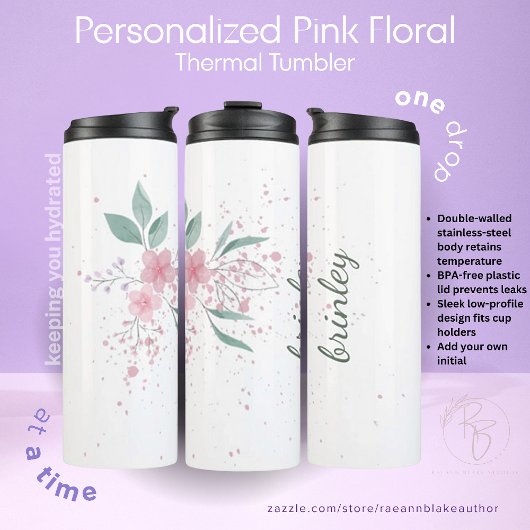 Roze Bloemen Gepersonaliseerd Thermische Tumbler Thermosbeker