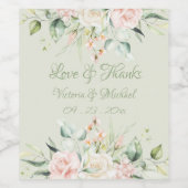 Roze Bloemen gepersonaliseerde elegante bruiloft Wijn Etiket (Enkel label)