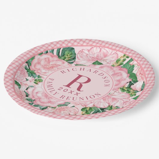 Roze Bloemen Gepersonaliseerde Familie Reünie Part Papieren Bordje (Gekanteld)