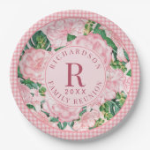 Roze Bloemen Gepersonaliseerde Familie Reünie Part Papieren Bordje (Voorkant)