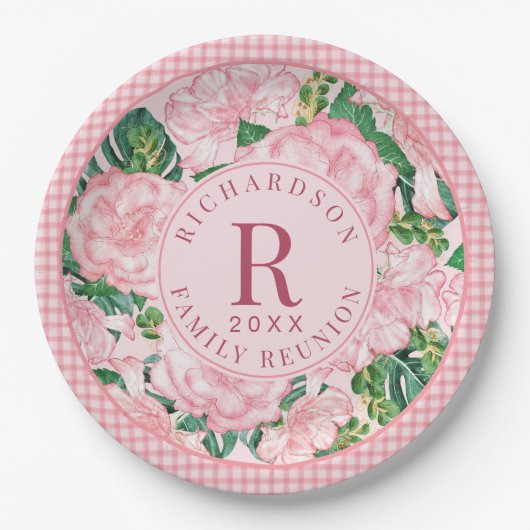 Roze Bloemen Gepersonaliseerde Familie Reünie Part Papieren Bordje (Voorkant)