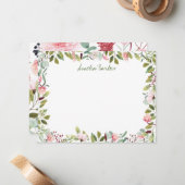 Roze Bloemen Gepersonaliseerde Flat Note Kaart Notitiekaartje (Voorkant / Achterkant in situ)