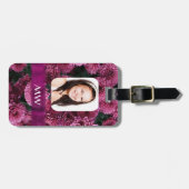 Roze bloemen gepersonaliseerde foto bagagelabel (Voorkant horizontaal)