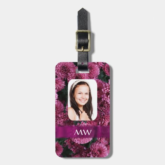 Roze bloemen gepersonaliseerde foto bagagelabel (Voorkant verticaal)