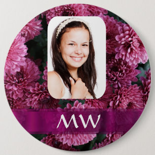Roze bloemen gepersonaliseerde foto ronde button 6,0 cm