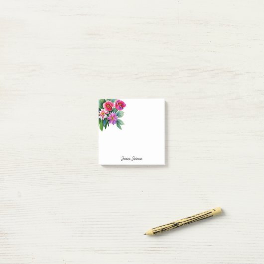  roze bloemen gepersonaliseerde Jouw naam Post-it® Notes (Op bureau)