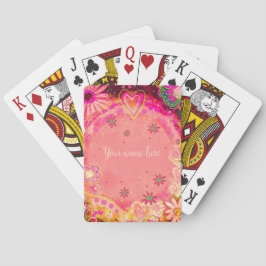 Roze Bloemen Gepersonaliseerde Naam Inspirivity Pokerkaarten