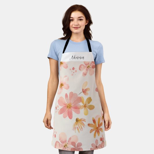  roze bloemen gepersonaliseerde nonna schort (Gedragen)