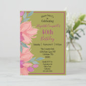 Roze bloemen gepersonaliseerde verjaardag kaart (Staand voorkant)