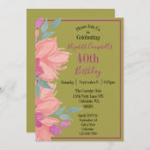 Roze bloemen gepersonaliseerde verjaardag kaart (Voorkant / Achterkant)