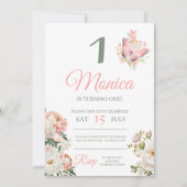 Roze bloemen gepersonaliseerde verjaardagsfeestje kaart (Voorkant)