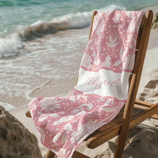 Roze Bloemen Gepersonaliseerde William Morris Styl Strandlaken