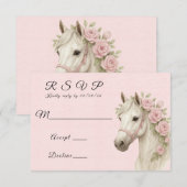 Roze bloemen geschilderd paard bruiloft RSVP kaartje (Voorkant / Achterkant)