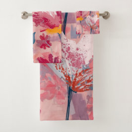 Roze Bloemen Geschilderde Kwaststreken Botanisch P Bad Handdoek