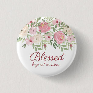 Roze bloemen - Gezegend bovenmate  Ronde Button 3,2 Cm