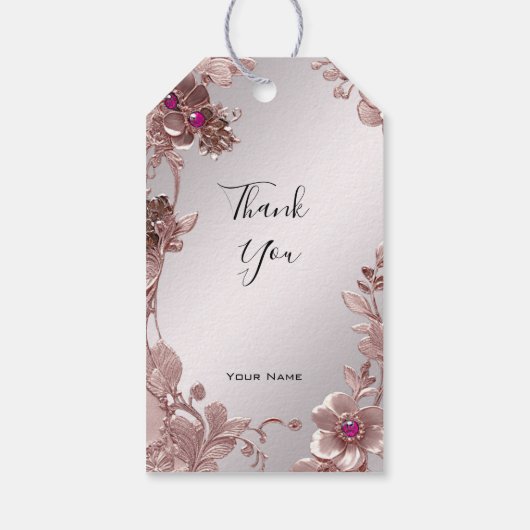 Roze  Bloemen Gift Label Cadeaulabel (Achterkant)