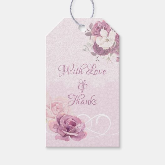 Roze bloemen gift sticker cadeau tag cadeaulabel (Voorkant)