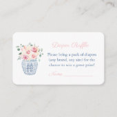 Roze Bloemen Ginger Jar Luier Raffle Baby shower Informatiekaartje (Voorkant)