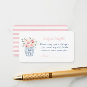 Roze Bloemen Ginger Jar Luier Raffle Baby shower Informatiekaartje