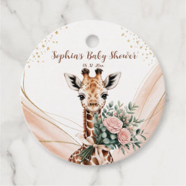 Roze Bloemen Giraffe Safari Baby shower Bedankjes Labels