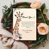 Roze Bloemen Giraffe Safari Baby shower Dank u Bedankkaart