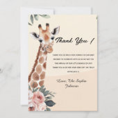 Roze Bloemen Giraffe Safari Baby shower Dank u Bedankkaart (Voorkant)
