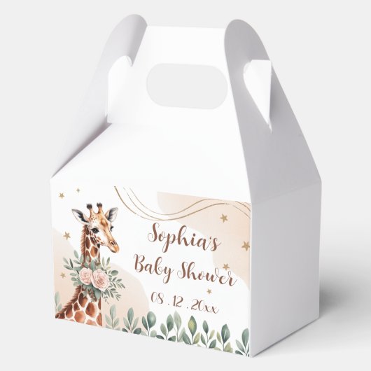 Roze Bloemen Giraffe Safari Baby shower Favoriet B Bedankdoosjes (Voorkant)