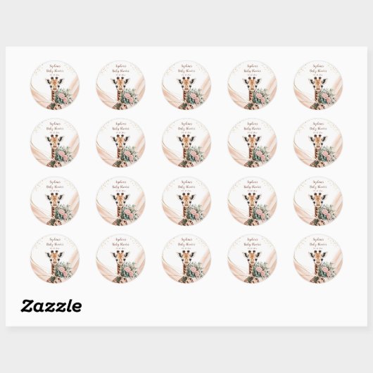 Roze Bloemen Giraffe Safari Baby shower Favoriete  Ronde Sticker (Vel)