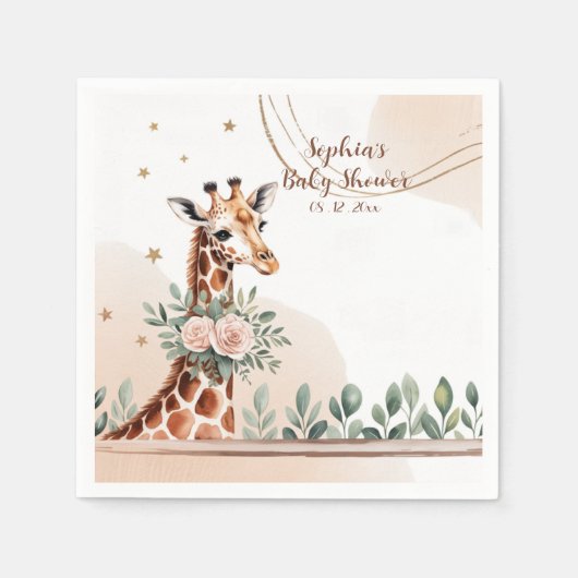 Roze Bloemen Giraffe Safari Baby shower Servet (Voorkant)